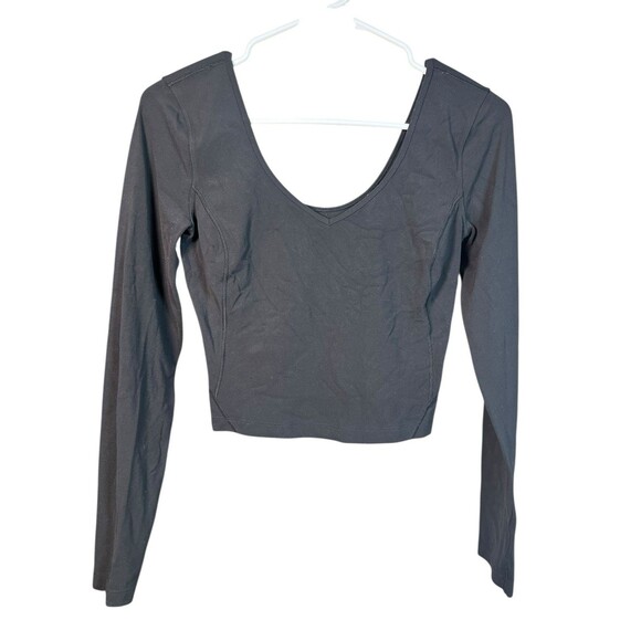 Lululemon Align Long Sleeve Crop Top V Neck‎ Nulu Stretch Solid Black sz 4 - Picture 2 of 10